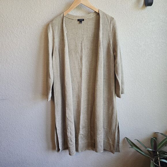 Talbots Textured Linen Roll-Tab Long Duster - Metallic Size M Medium Fall Academ - Picture 4 of 9